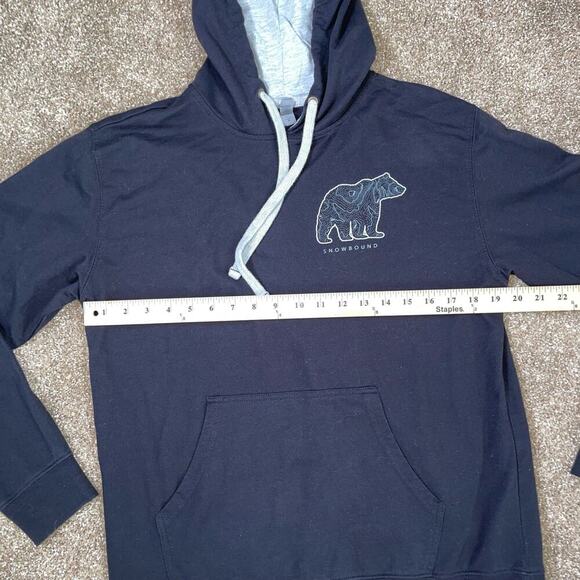 SnowBound brand pull over hoodie black bear logo drawstring hood SZ M - Picture 7 of 9